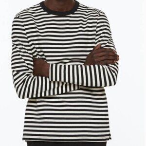 MNML Men’s Black & White Striped Oversized Cotton Long Sleeve T Shirt Size L 90s